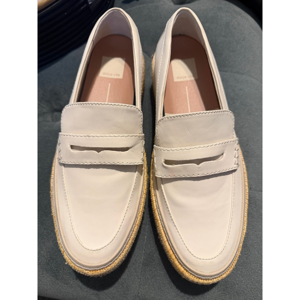 Dolce Vita Rhyne Platform Penny Loafers Cream Off White Raffia Size 9.5M